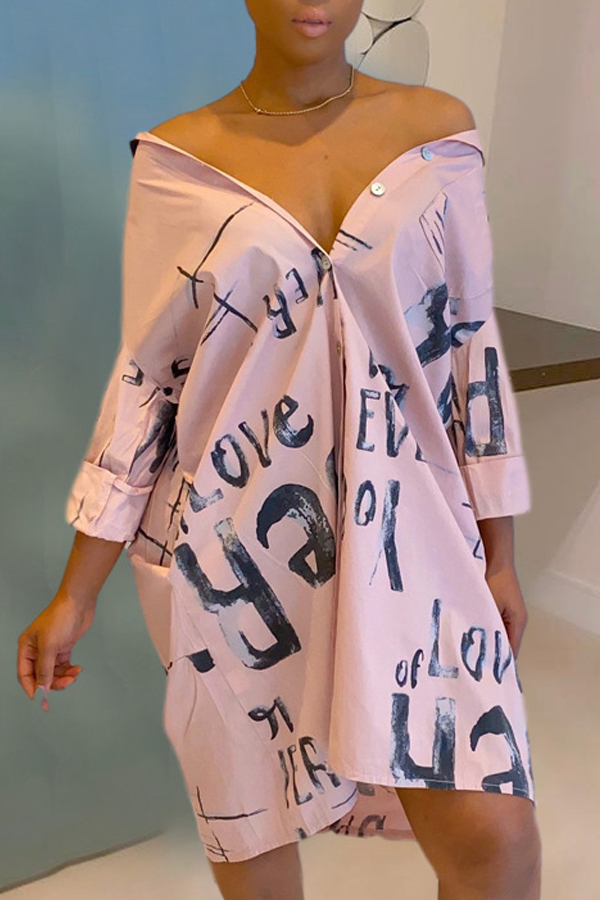 

Lovely Casual Letter Print Pink Knee Length Dress