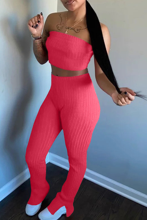 

Lovely Trendy Dew Shoulder Skinny Red Two-piece Pants Set
