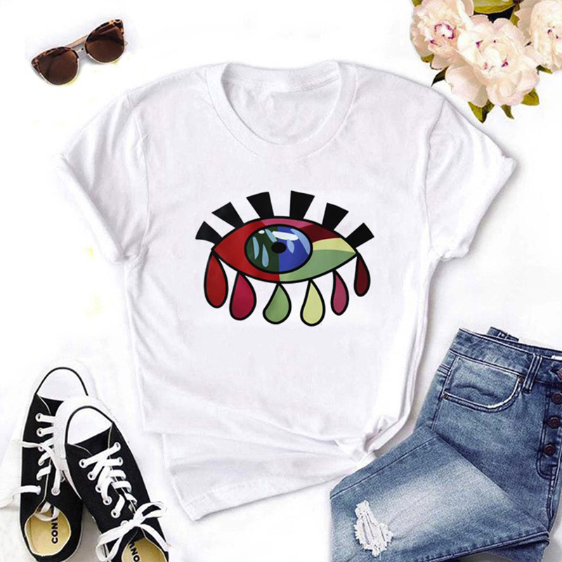 

Lovely Leisure O Neck Print White T-shirt