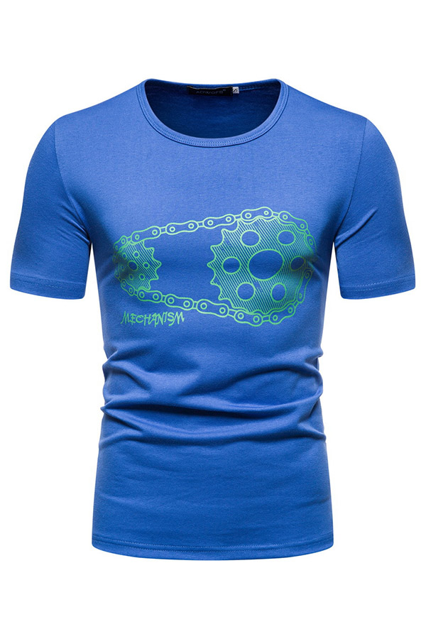 

Lovely Casual O Neck Print Blue T-shirt