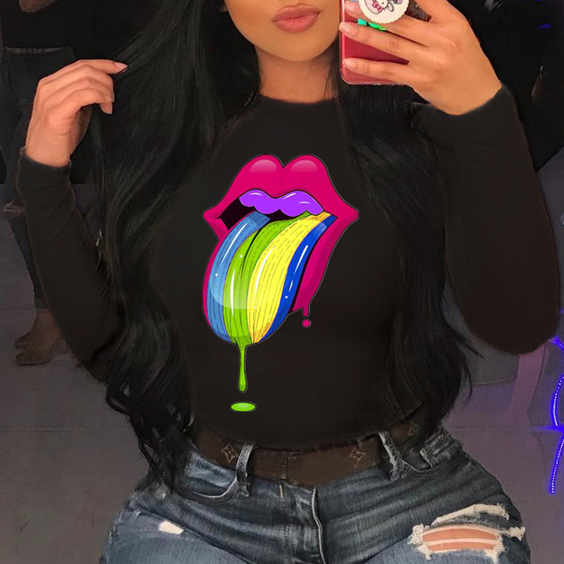 

Lovely Leisure Lip Print Black Plus Size T-shirt