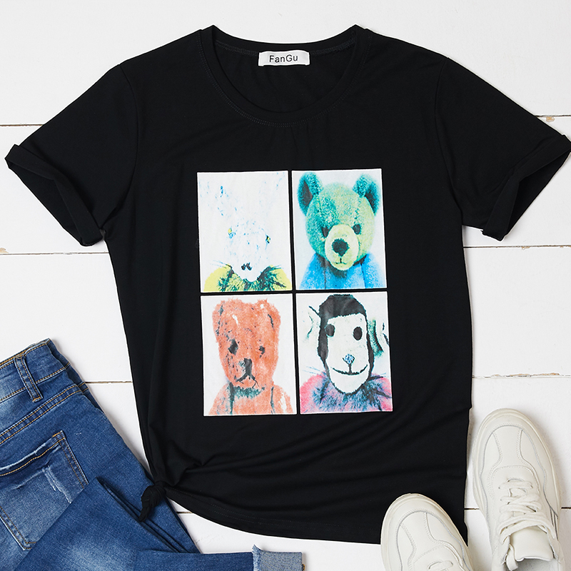 

Lovely Casual O Neck Cartoon Print Black T-shirt