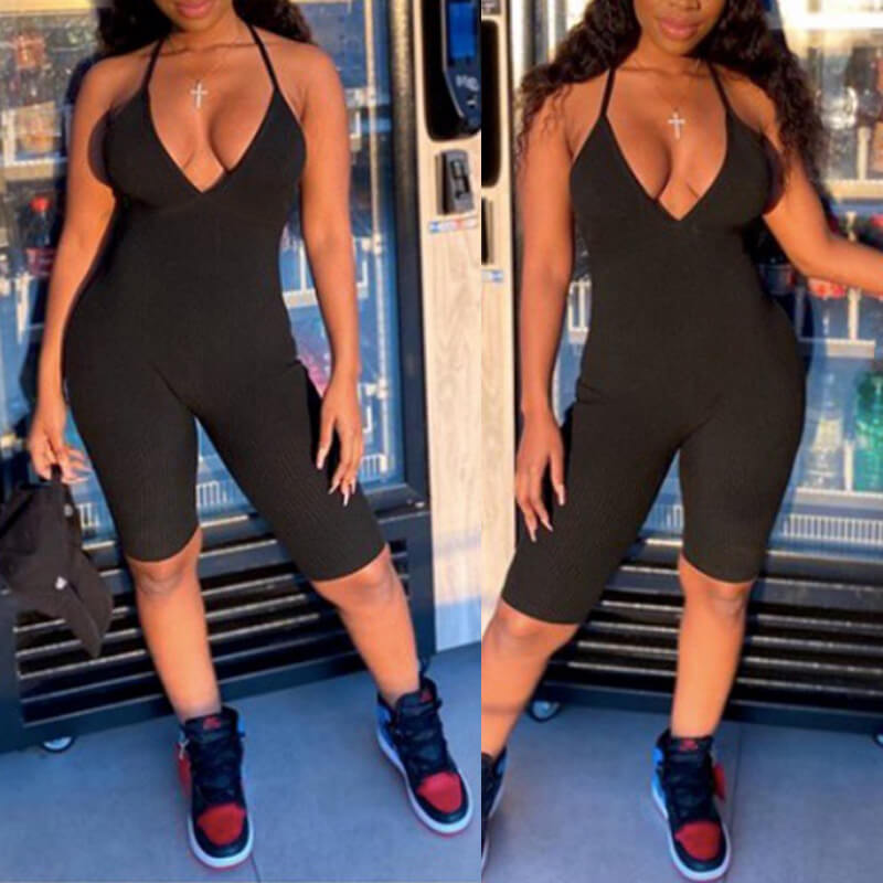 

Lovely Sportswear Basic Skinny Black One-piece Romper
