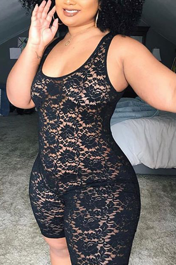 

Lovely Sexy See-through Black One-piece Romper