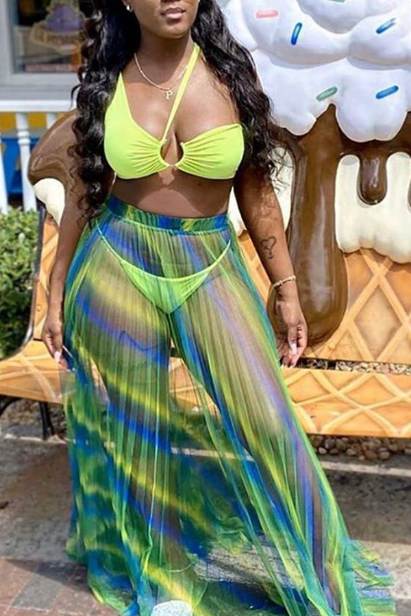 

Lovely Fold Design Green Two-piece Swimsuit(Three-piece