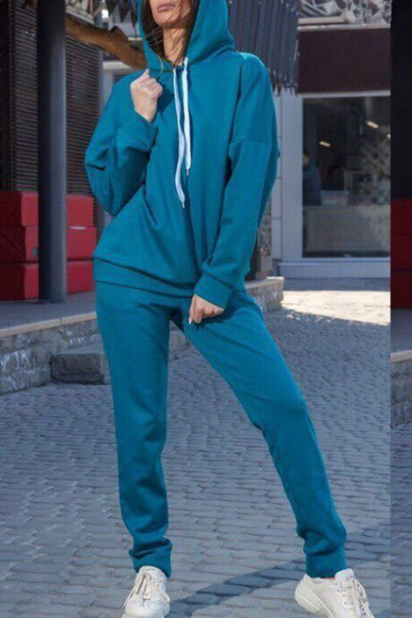 

Lovely Sportswear Hooded Collar Blue Loungewear