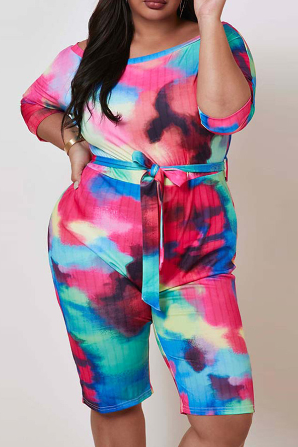 

Lovely Stylish Tie-dye Black Plus Size One-piece Romper