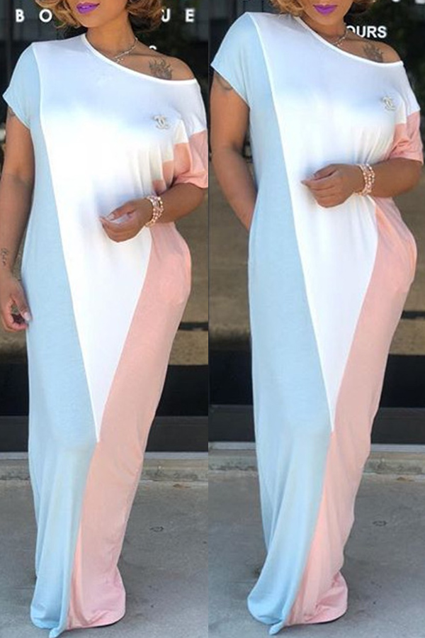 

Lovely Leisure Patchwork Baby Blue Maxi Dress