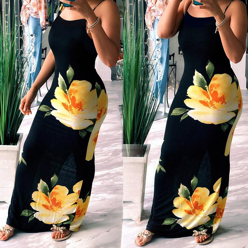 

Lovely Trendy Print Yellow Maxi Dress