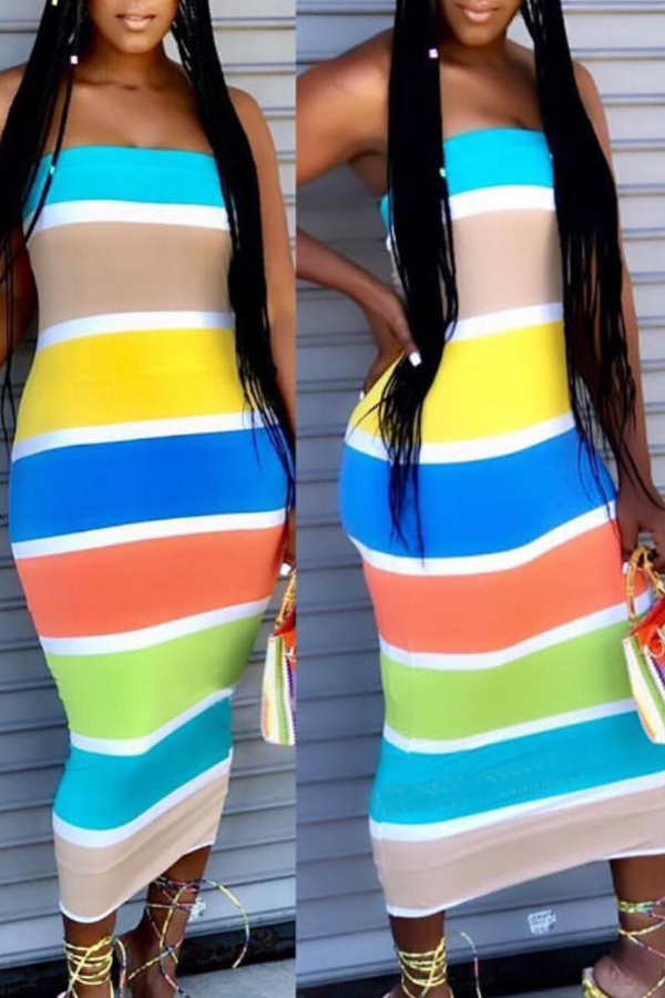 

Lovely Casual Striped Multicolor Mid Calf Dress, Multicolor mstn