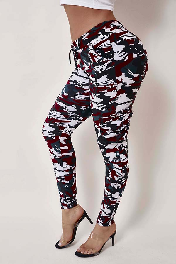 

Lovely Street Camo Print Red Pants, Red camouflage