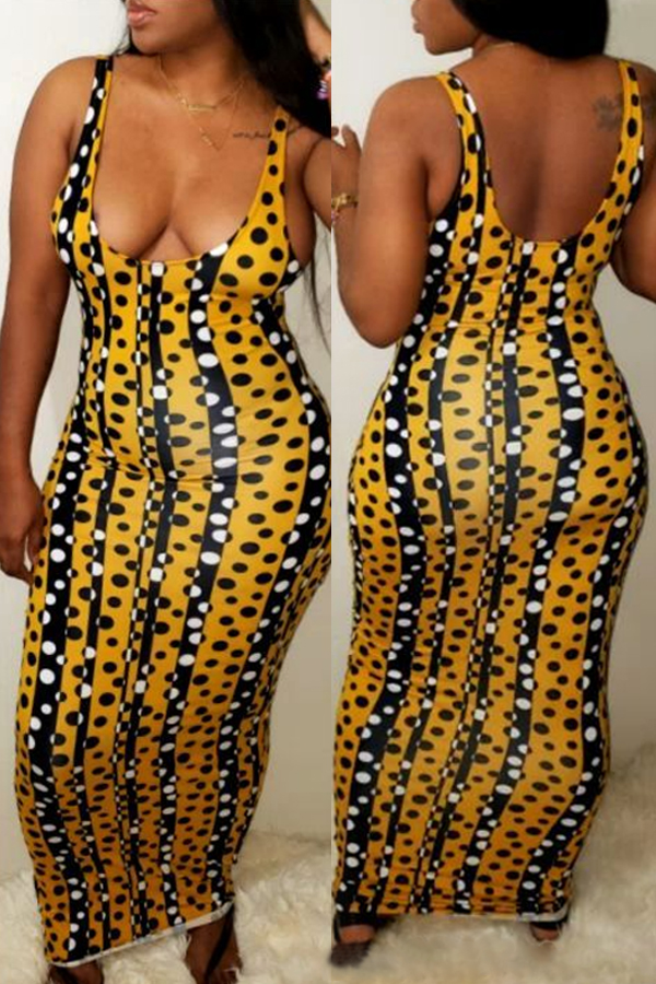 

Lovely Casual Print Yellow Ankle Length Dress