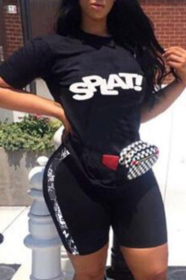 

Lovely Casual Letter Black Two-piece Shorts Set