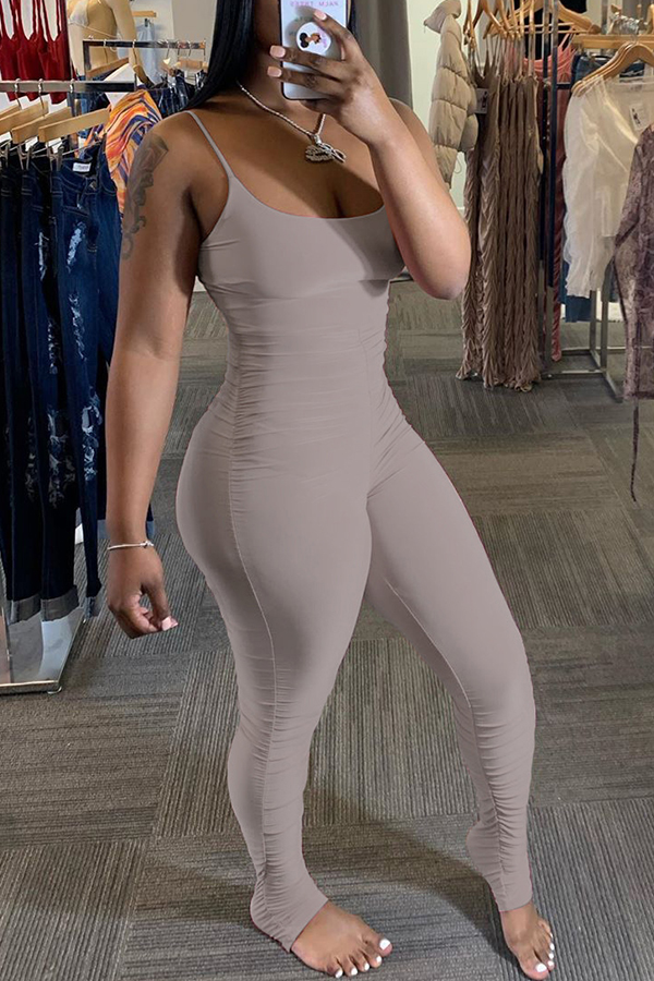

Lovely Trendy Fold Design Grey One-piece Jumpsuit