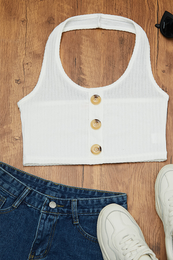 

Lovely Casual Buttons Design White Camisole