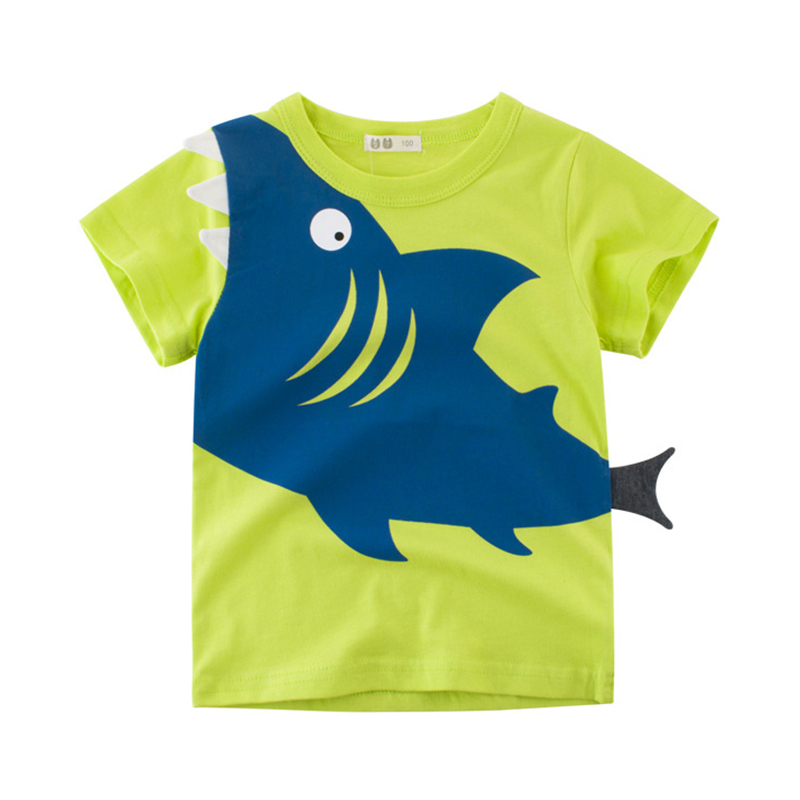 

Lovely Leisure O Neck Cartoon Print Green Boy T-shirt