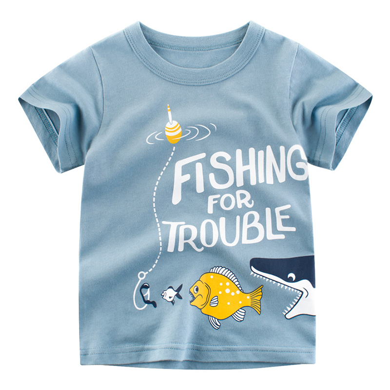 

Lovely Leisure O Neck Cartoon Print Blue Boy T-shirt