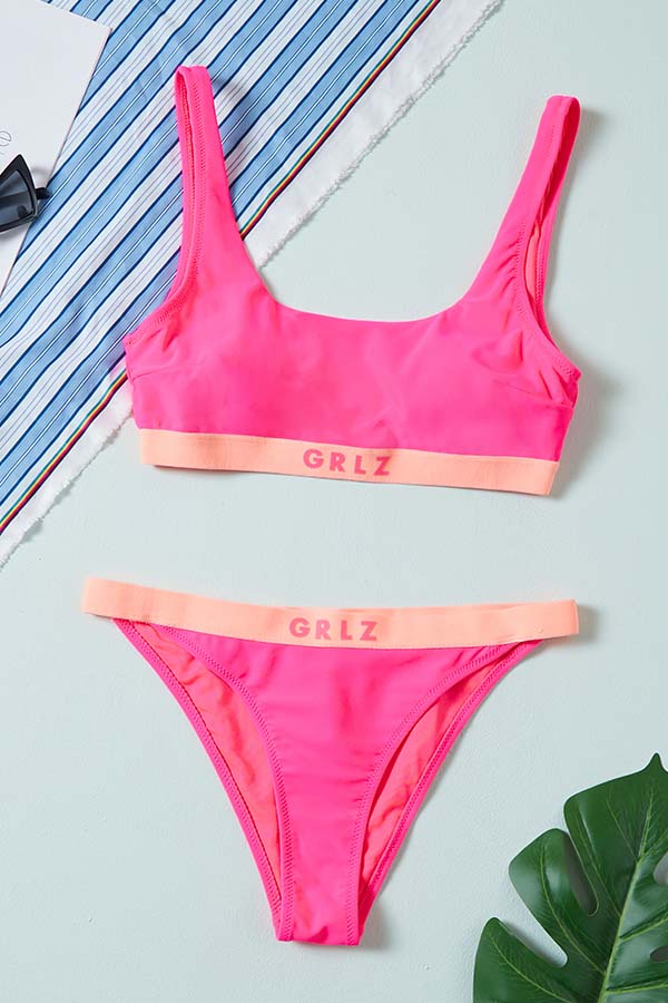 

Lovely Patchwork Rose Red Two-piece Swimsuit