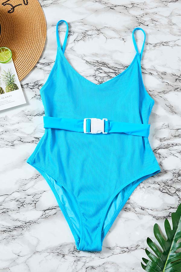 

Lovely Backless Blue One-piece Swimsuit