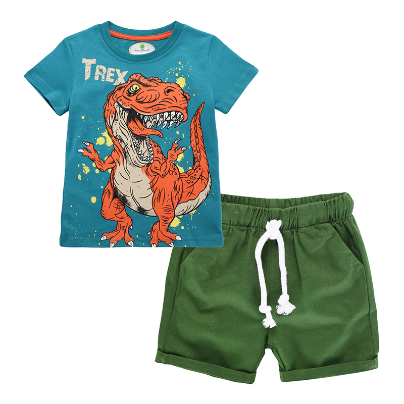 

Lovely Leisure O Neck Cartoon Print Blue Boy Two-piece Shorts Set