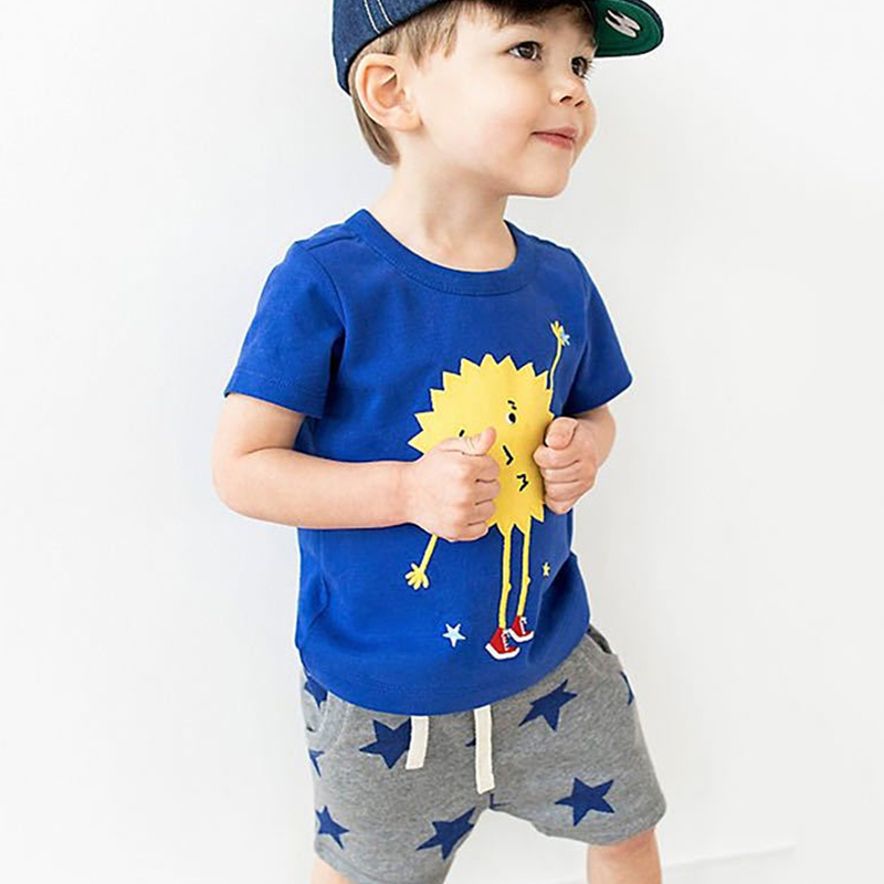 

Lovely Leisure O Neck Cartoon Print Blue Boy Two-piece Shorts Set