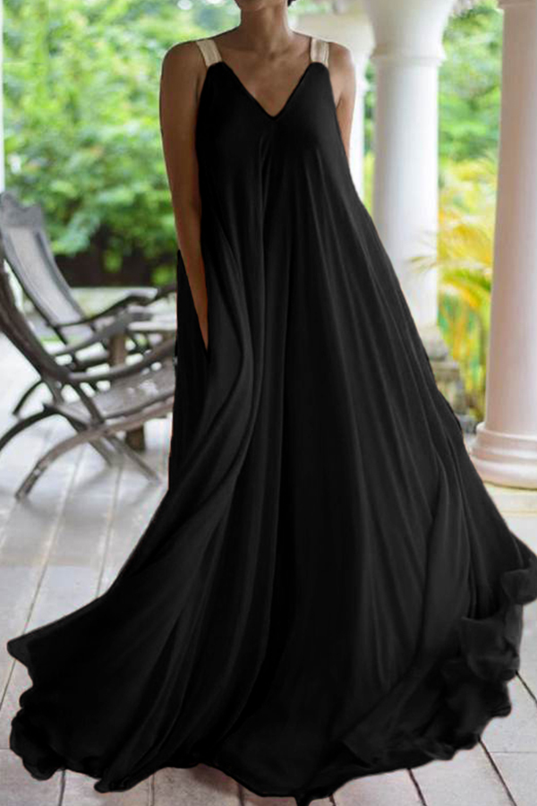 

Lovely Bohemian Backless Black Maxi Dress