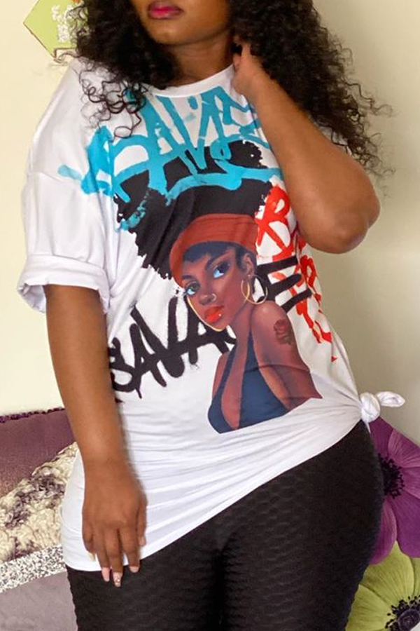 

Lovely Casual O Neck Print White T-shirt
