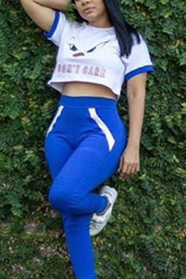 

Lovely Casual Print Blue Two-piece Pants Set