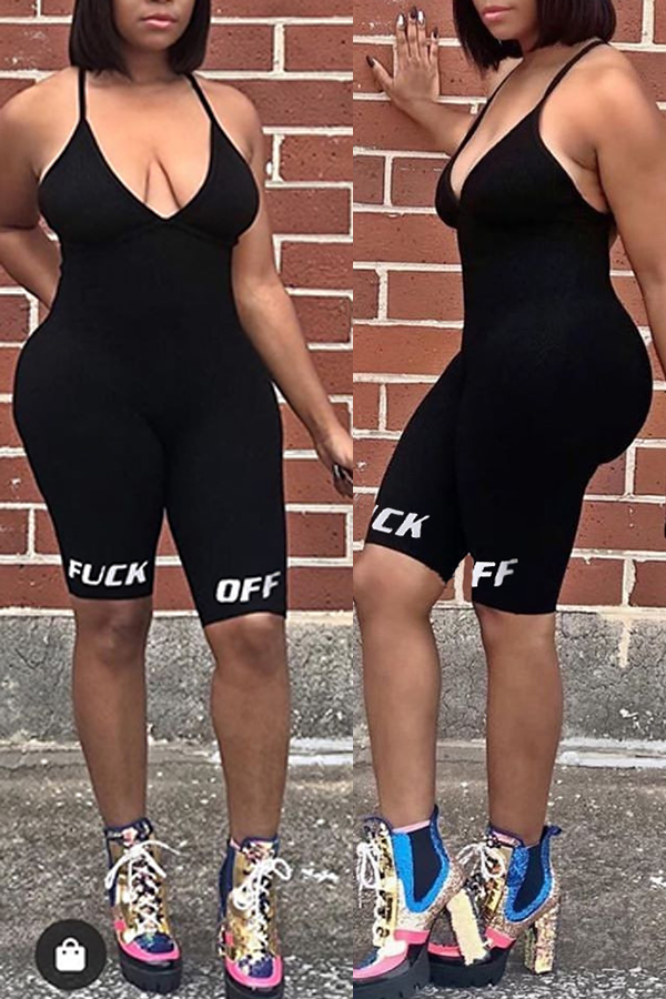 

Lovely Trendy Letter Black One-piece Romper