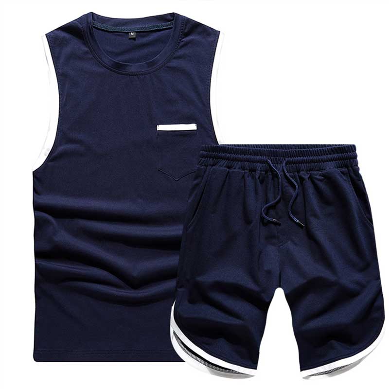 

Lovely Sportswear Patchwork Deep Blue Two-piece Shorts Set