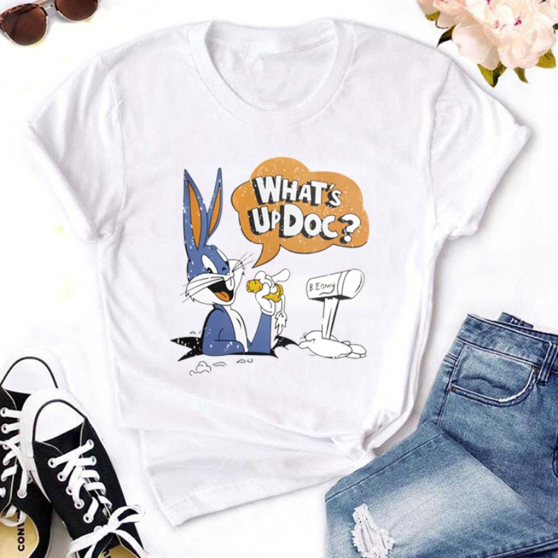 

Lovely Leisure O Neck Cartoon Print White T-shirt