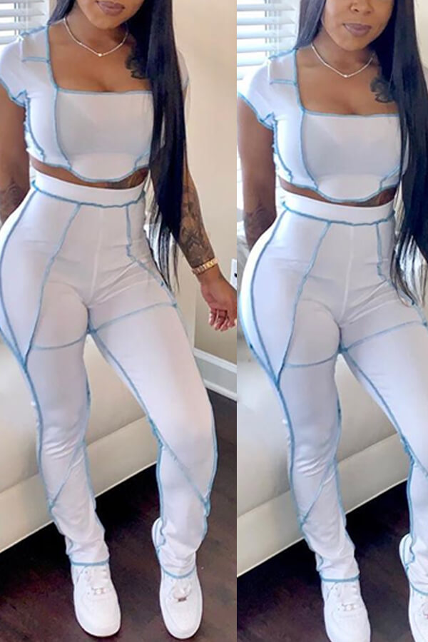 

Lovely Trendy Patchwork White Two-piece Pants Set