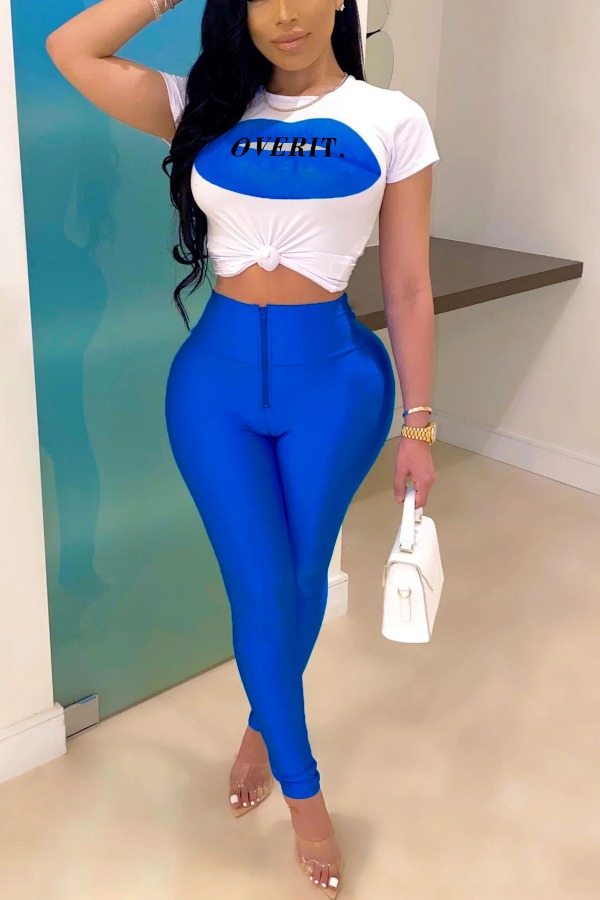 

Lovely Leisure Print Blue Two-piece Pants Set