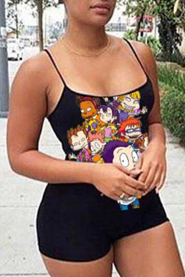 

Lovely Leisure Cartoon Print Purple One-piece Romper