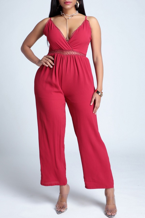 

Lovely Sexy Bow-Tie Wine Red One-piece Jumpsuit