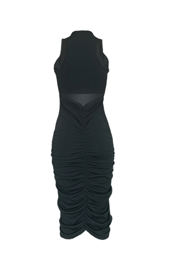 LW Casual Basic Skinny Black Mid Calf Dress