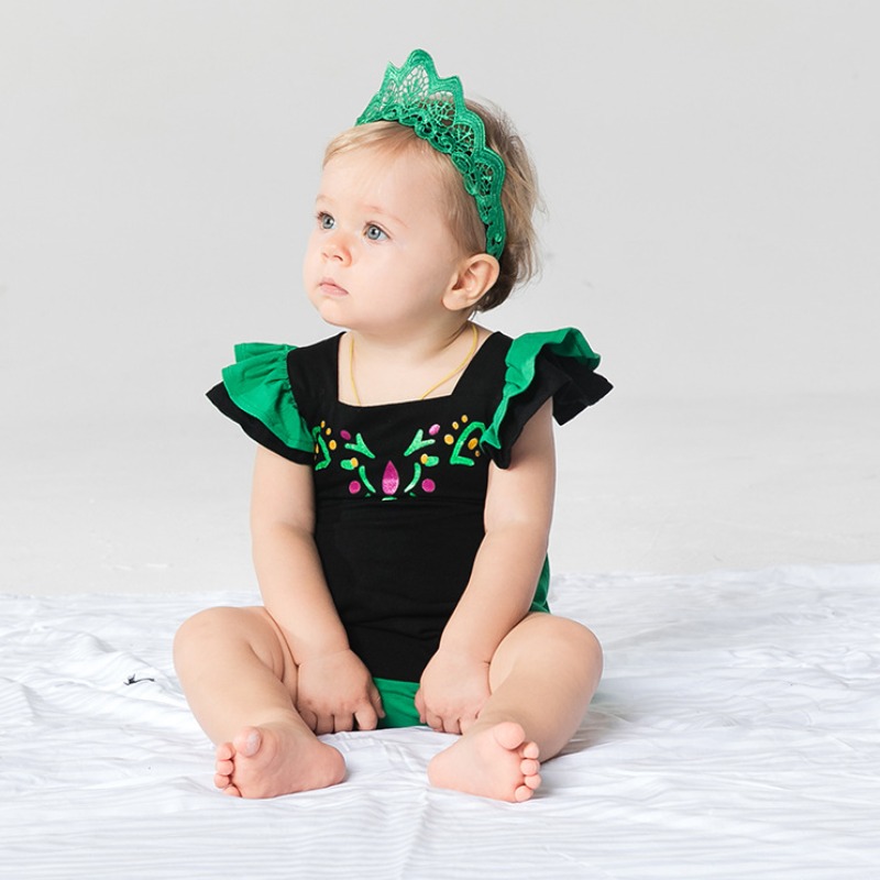 

Lovely Casual Flounce Design Green Girl One-piece Romper