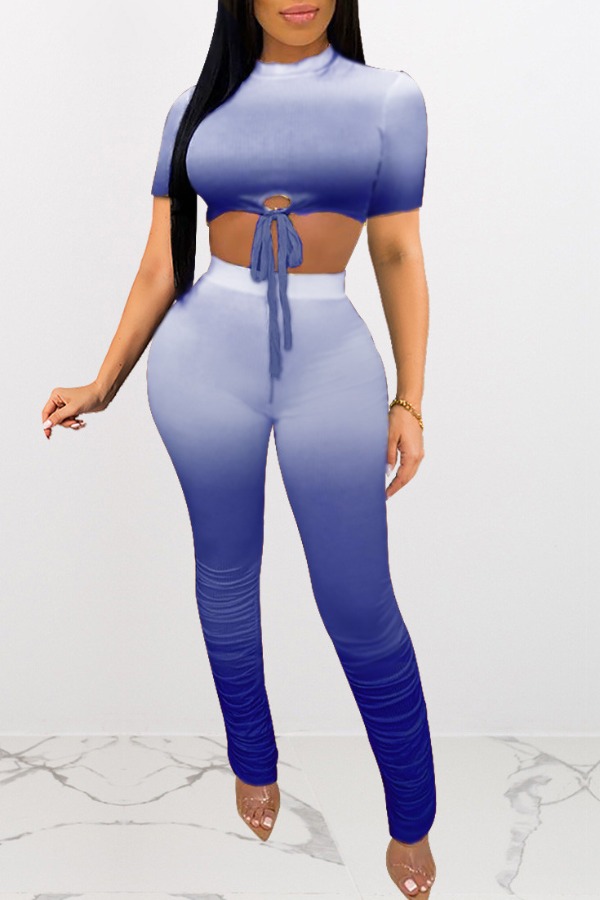 

Lovely Trendy Gradual Change Blue Two-piece Pants Set