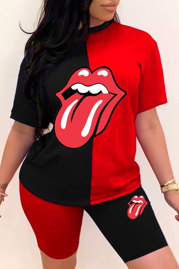 

LW Lip Print Black Shorts Set