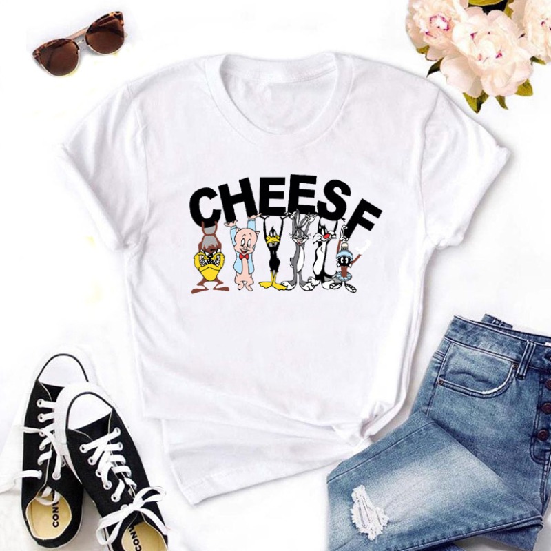 

Lovely Casual O Neck Cartoon Print White T-shirt