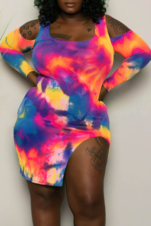 

Lovely Casual Tie-dye Multicolor Knee Length Plus Size Dress, Multi