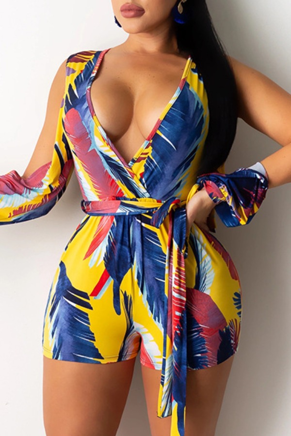 

Lovely Trendy Plants Print Blue One-piece Romper
