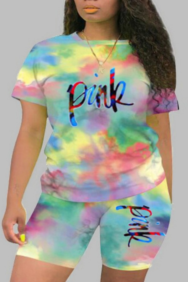 

LW Plus Size Tie-dye Pink Shorts Set