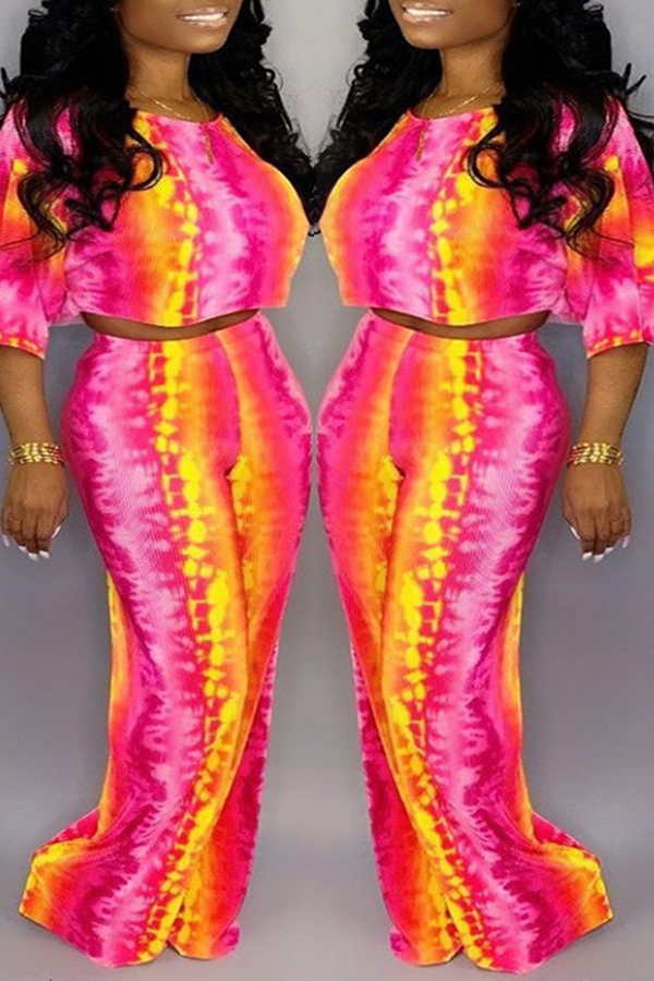 

Lovely Trendy Tie-dye Red Plus Size Two-piece Pants Set