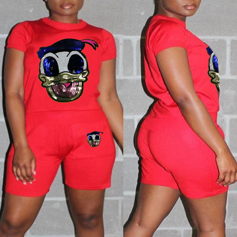 

Lovely Trendy Cartoon Red Plus Size Two-piece Shorts Set