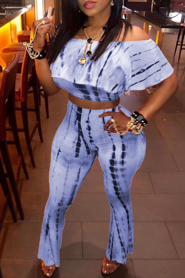 

Lovely Leisure Print Blue Plus Size Two-piece Pants Set