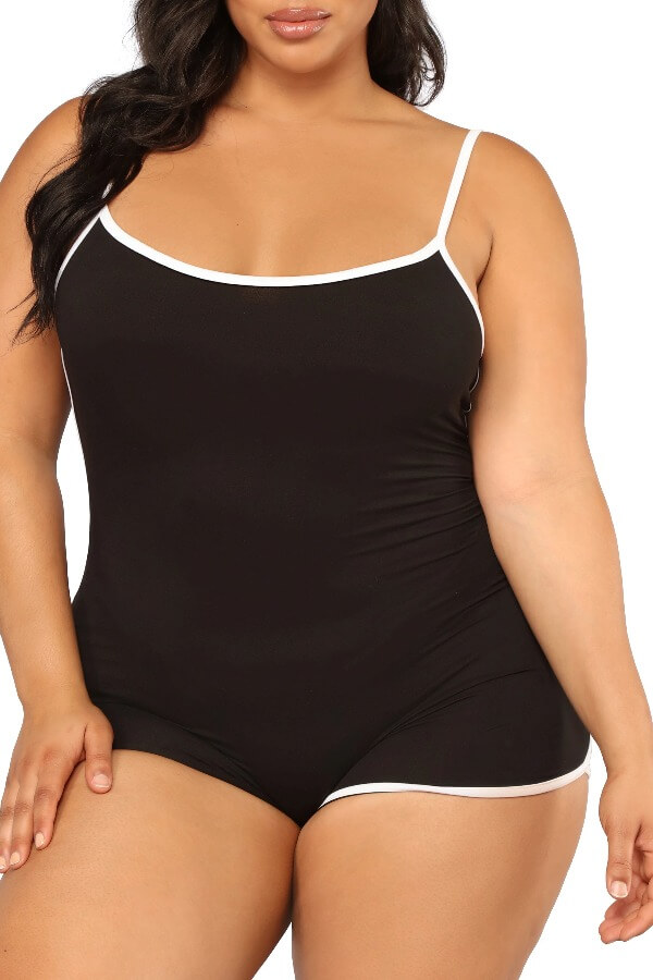 

Lovely Plus Size Leisure Patchwork Black One-piece Romper