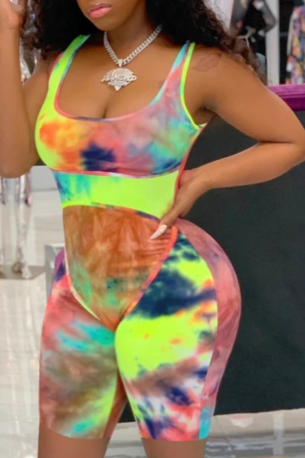 

Lovely Trendy Tie-dye Rose Red One-piece Romper