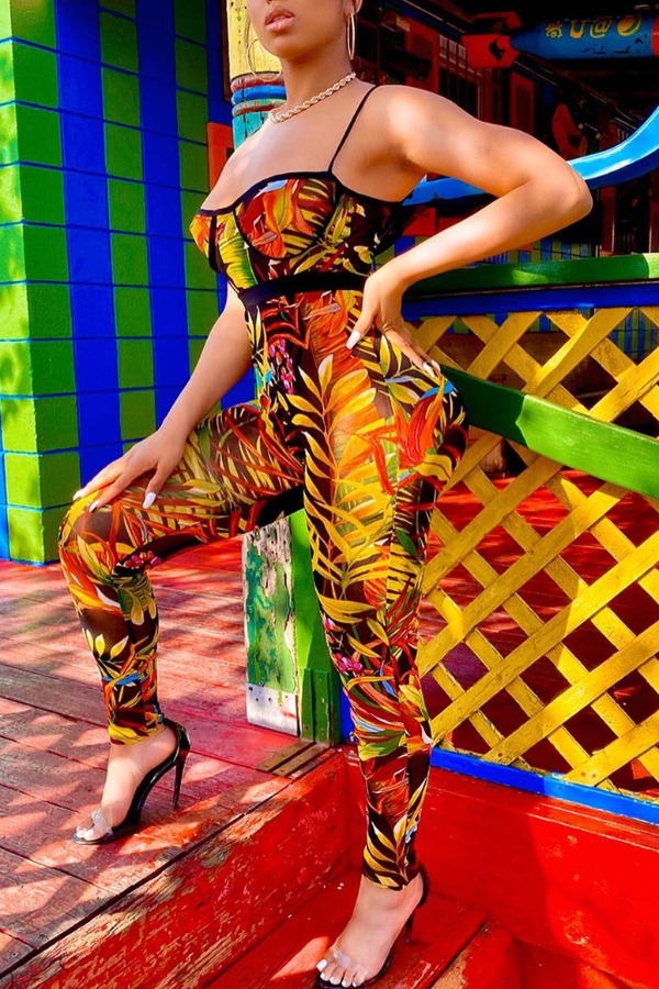 

Lovely Stylish Plants Print Multicolor One-piece Jumpsuit, Multi