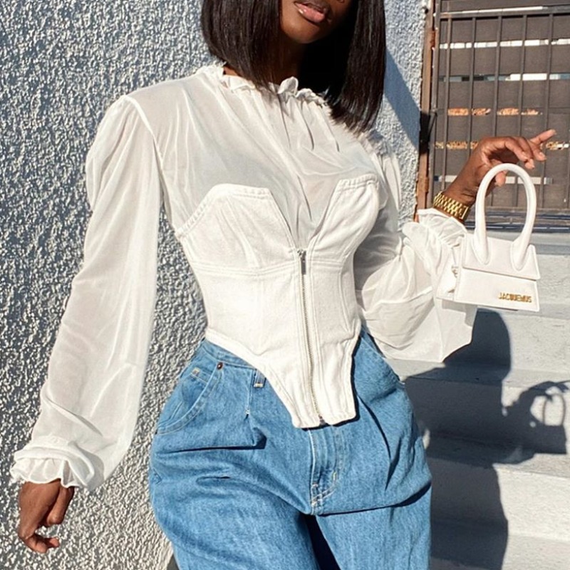 

Lovely Trendy Patchwork White Blouse